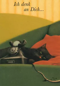 Postal - Quint Buchholz: Pienso en ti... / Gato con teléfono - Imagen 1 de 1