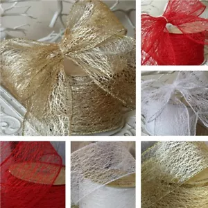 Wired Web Effect Christmas Ribbon. Gold, White, Red or Silver. Wreath Tree Xmas - Picture 1 of 8