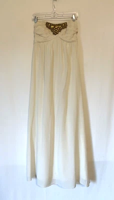 Vestido de baile Shoshanna para mujer 4 maxi largo seda crema sin tirantes con cuentas alinas Foto 1 de 4