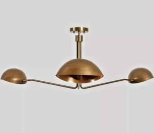 Three-Arm Brass Sputnik Chandelier Light Fixture Mid Century Brass Lamp - Picture 1 of 5