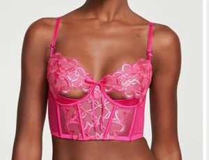 VICTORIAS SECRET DREAM ANGELS WICKED SHIMMER EMBROIDERED CORSET, HOT PINK, XS - Picture 1 of 11