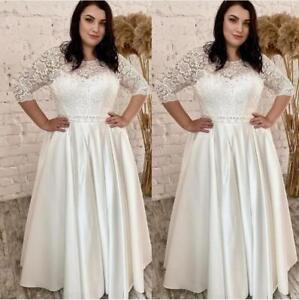 Plus Size Wedding Dresses Half Sleeves Floor Length A Line Satin Bridal Gowns