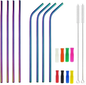 12 Inch Colorful Stainless Steel Straws, 8Pcs Ultra Long Reusable Rainbow Color - Picture 1 of 12