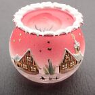 Hand painted pink red lampwork glass Christmas winter candle holder Czech made