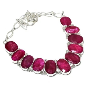 Unique Kashmiri Red Ruby Gemstone Handmade 925 Sterling Silver Jewelry Necklace - Picture 1 of 6