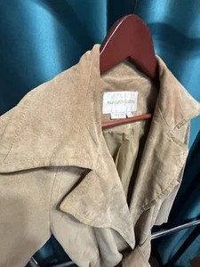 Margaret Godfrey Brown Leather Suede Jacket Tie Front 90s Trench Style Women's L - Picture 1 of 8