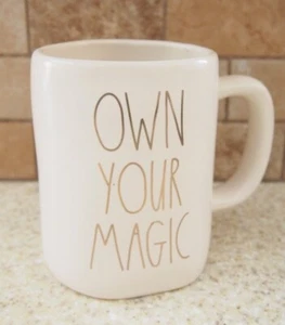 Rae Dunn White Gold 'OWN YOUR MAGIC' Witch Oversized Farmhouse Style Mug Cup New - Picture 1 of 6