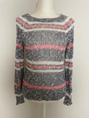 Suéter tejido BP para mujer talla S azul rosa blanco a rayas cuello barco ligero Foto 1 de 4