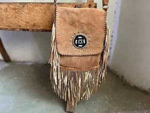 Woman Suede Leather Crossbody Handbag American Western Fringe Beaded Purse - Picture 1 of 6