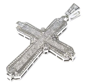 14k White Gold 6.00ct Princess & Round Cut White Diamond Cross 39.5 Grams - Picture 1 of 8