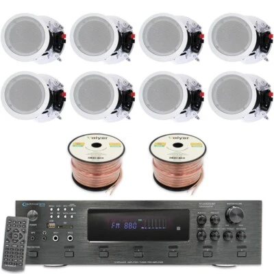 TECHNICAL PRO Home Theater System-6 Ch 6000W Bluetooth Amplifier, 8x 8" Ceiling Speakers, Wire