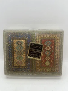 Vintage Stancraft Kunststoffbeschichtete Spielkarten mit Behälter 2 Decks Teppich - Bild 1 von 12