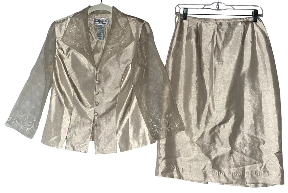 Conjunto de traje formal vintage Jessica Howard Petite de 2 piezas talla 8 bordado champán Foto 1 de 4