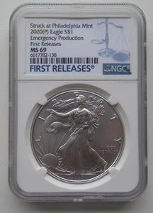 US 2020 - P First Releases American SILVER Eagle Emergency Production NGC MS69 - Picture 1 of 4