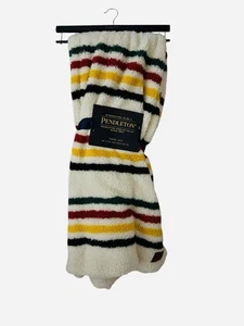 Pendleton Throw Blanket Reversible Fleece Striped Green Red Yellow Southwestern - Picture 1 of 3