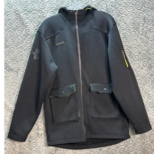 Under Armour Cold Gear Jacket Mens Small Black Full Zip Hooded Pockets - Picture 1 of 9