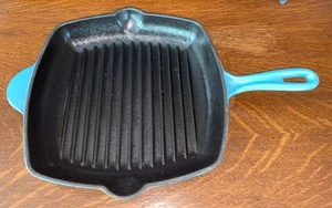 Margaritaville Blue 10.5” Square Grill Non Stick Enameled Cast Iron Skillet - Picture 1 of 9