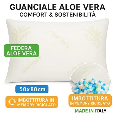 Cuscino Memory Fiocco Di Memory Foam Con Copertura Aloe Vera. H16 - Immagine 1 di 4
