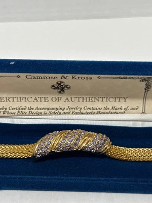 Camrose Kross JBK Gold Mesh Bracelet Purple Crystal Accents Signed 8" - Image 1 of 4