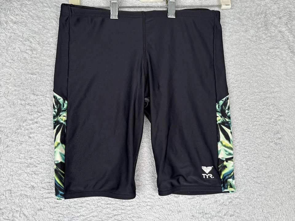 Pantalones Cortos de Natación TYR Para Hombre Pequeños Negros Emisión Verde Azul Estampado Entrenamiento Competición Foto 1 de 4