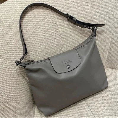 Longchamp Le Pliage City Shoulder Bag Gray Leather Tote Latest Model Outlet - Image 1 of 4