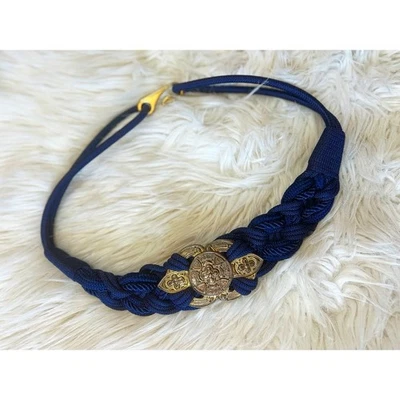 Cinturón de cuerda boho trenzado azul marino con detalles dorados y latón 💙⚜️ vintage años 90 Foto 1 de 4