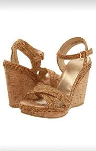 Stuart Weitzman Minx Stappy Wedges Shoes with Cork and Raffia Size 6.5 - Imagen 1 de 12