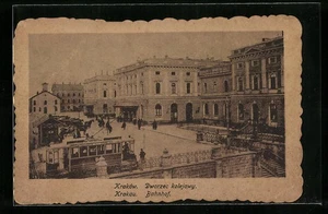 Ansichtskarte Krakau, Strassenbahn am Bahnhof - Bild 1 von 2