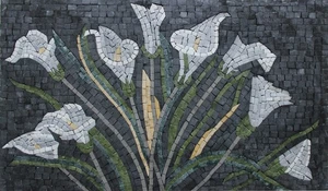 Marble Mosaic Flower Bouquet Lilies Mural Wall Art Tiles - Picture 1 of 1