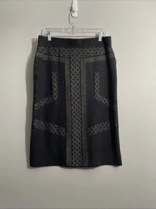 Cato 14/16W Black Art Deco Print Skirt Pull-On Stretch Knit Knee Length Office - Picture 1 of 11