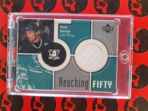 2003-04 Paul Kariya Reaching Fifty Materials Jersey Patch 50-PK Anaheim Ducks UD - Picture 1 of 2