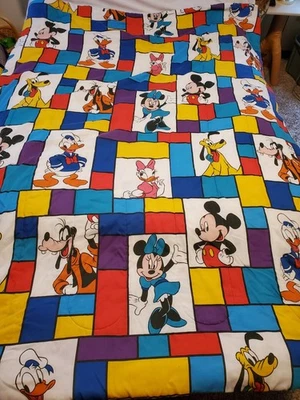 Vintage Disney Mickey Minnie Mouse Color Block Double Sided Twin Bed Comforter - Image 1 of 4
