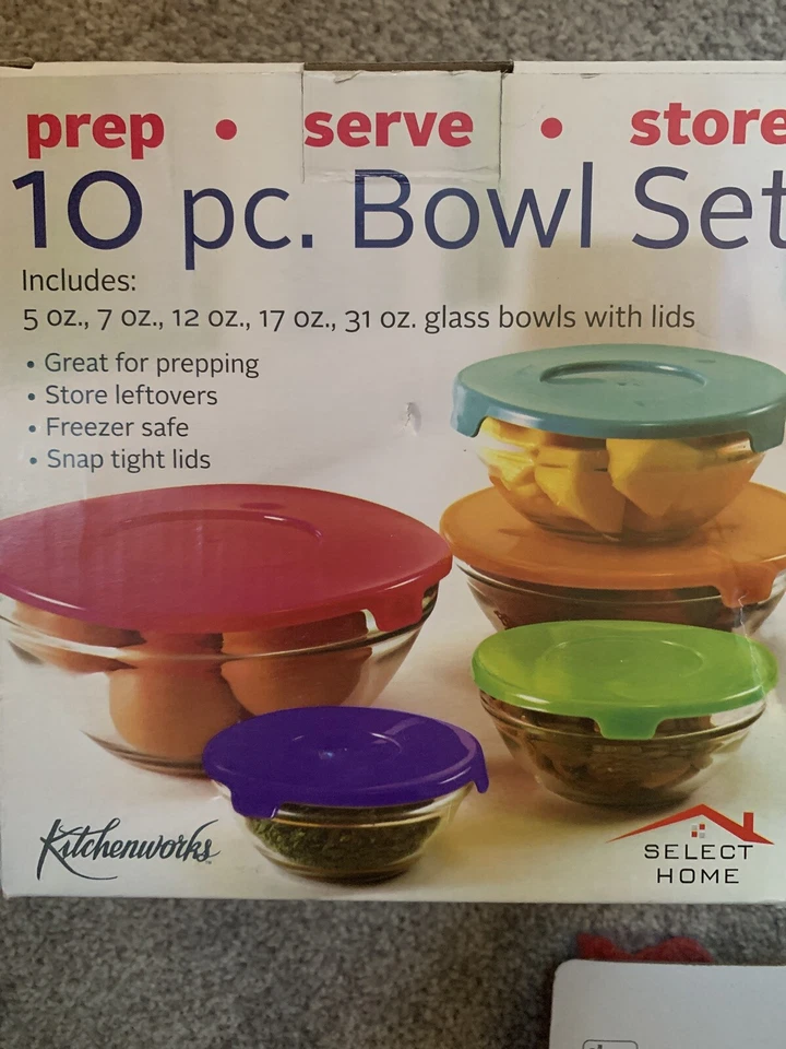 on Kitchenworks 5 PC Lids Nesting EZ Storage Glass Bowl Set