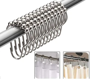 12x Shower Curtain Rings Hooks Rustproof Stainless Steel For Bathroom Shower - Picture 1 of 10