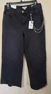 Damenjeans Größe 28 Forever 21 schwarz mittelhoher Bund weites Bein Skater Y2K neu mit Etikett - Bild 1 von 15