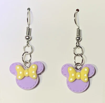 Silver Purple Minnie Mouse Drop Dangle Earrings!! - Image 1 of 4