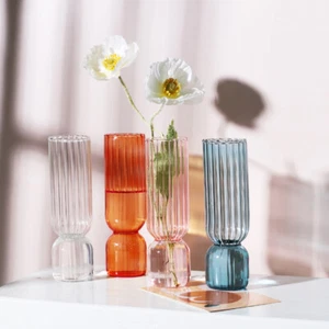 Striped Nordic Clear Glass Vase Ornament Living Room Flower Small Glass Bud Vase - Picture 1 of 23