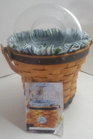 Vintage Longaberger 1999 May Series DAISY Basket Combo Liner & Protector & Paper Cover