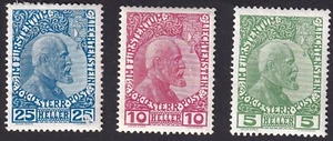 Liechtenstein Freimarken 1912 Mi.Nr. 1-3 x ungebraucht Mi.Wert 250 € (1099) - Bild 1 von 2