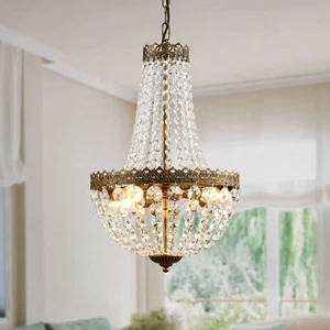 4 Lights French Empire Mini Crystal Chandelier Farmhouse Pendant Lighting, Br... - Picture 1 of 8