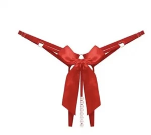 Exotic Sexy Red Women Crotchles Small new G-String Lingerie Underwear Gift Bow - Picture 1 of 7
