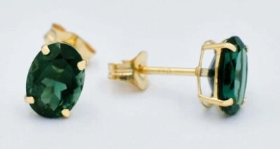 GENUINE 2.24 Cts GREEN TOURMALINE STUD EARRINGS 14K GOLD - Free Appraisal - NWT - Image 1 of 4