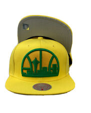  Seattle Supersonics Yellow Cap Basketball NBA Retro Jumbo logo Mitchell & Ness 