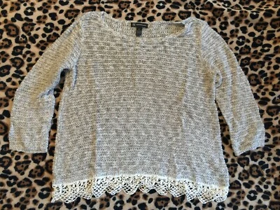 INC Sweater Womens M Gray Lace Doily Edge - Image 1 of 4