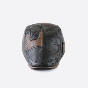 Vintage Style Men Faux Leather Cabbie Ivy Cap Newsboy Flat Hat Gatsby Driving - Picture 1 of 15