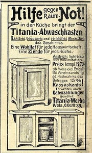 Titania-Abwaschkasten Titania-Werke Wels Historische Annonce 1910 - Picture 1 of 1