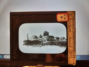 Diapositiva de vidrio Magic Lantern vintage FORT DEARBORN Chicago IL imagen de boceto - Imagen 1 de 1