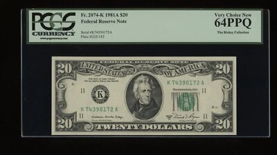DBR 1981-A $20 FRN Dallas Fr. 2074-K PCGS 64 PPQ Serial K74390172A - Image 1 of 2