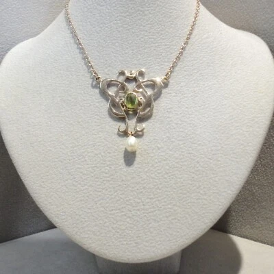 Peridot Collier Jugendstilkette Halskette Vintage Silber 925/- gelb vergoldet - Bild 1 von 4