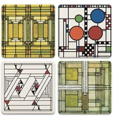 Frank Lloyd Wright Arte Vidrio Diseños Posavasos Piedra Absorbente Posavasos Juego Foto 1 de 4